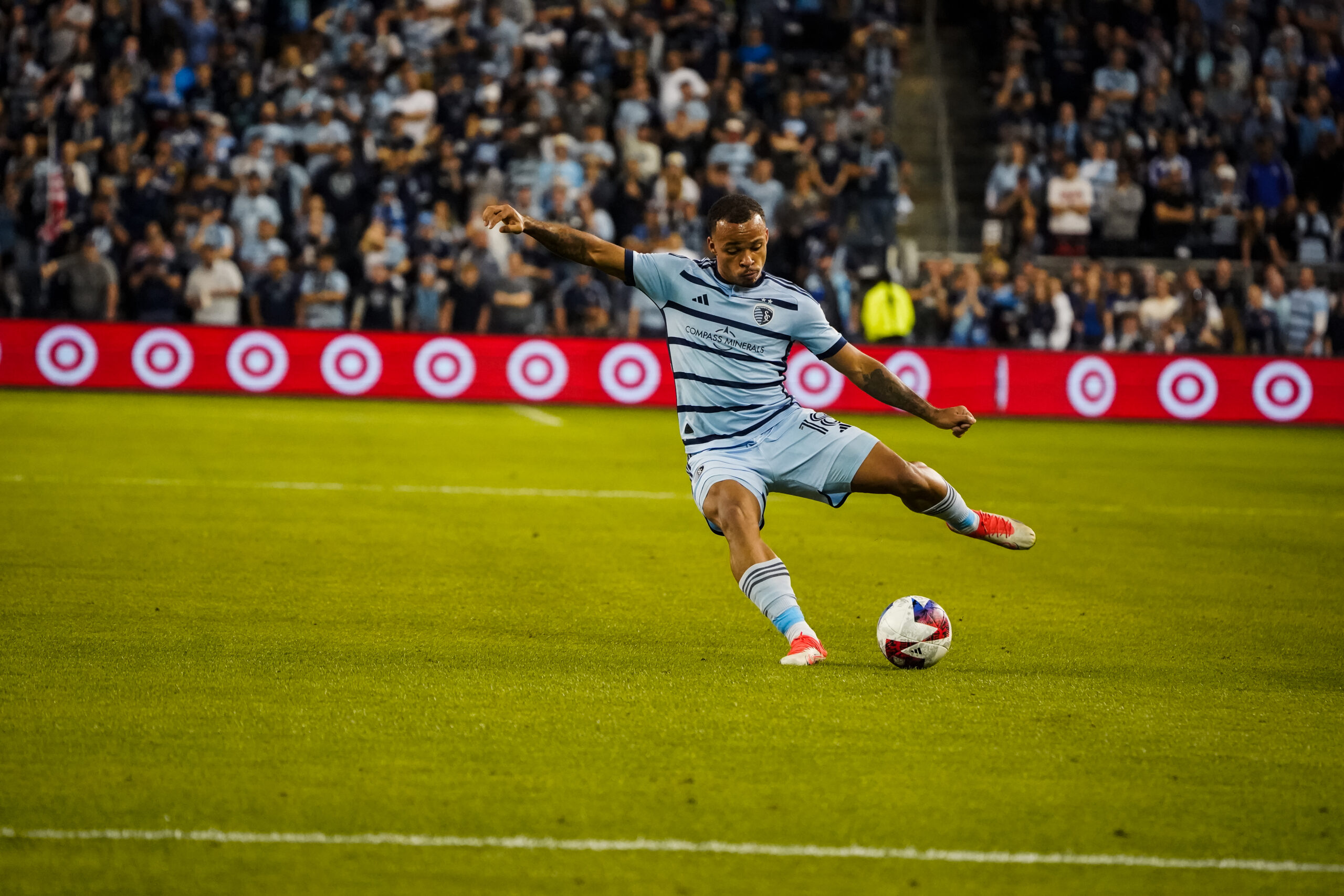 Sporting KC defender Logan Ndenbe against St. Louis City SC in the MLS Cup Playoffs
